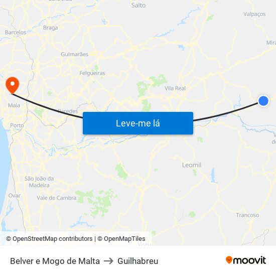 Belver e Mogo de Malta to Guilhabreu map