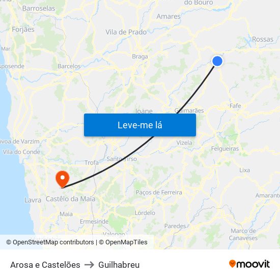 Arosa e Castelões to Guilhabreu map