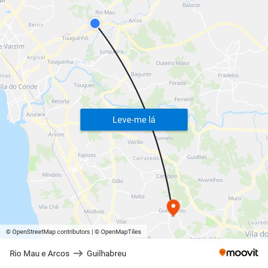 Rio Mau e Arcos to Guilhabreu map