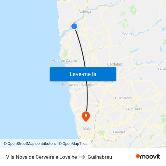 Vila Nova de Cerveira e Lovelhe to Guilhabreu map