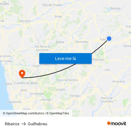 Ribeiros to Guilhabreu map