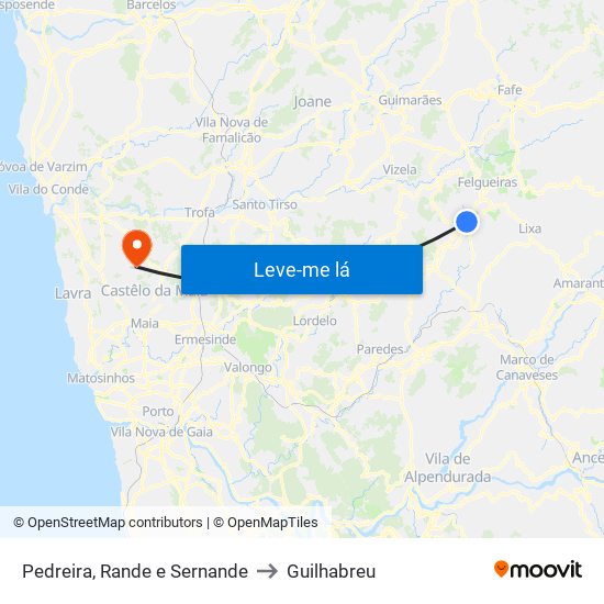 Pedreira, Rande e Sernande to Guilhabreu map