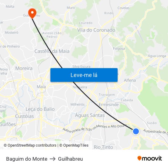 Baguim do Monte to Guilhabreu map