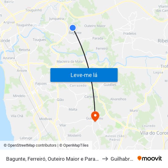 Bagunte, Ferreiró, Outeiro Maior e Parada to Guilhabreu map