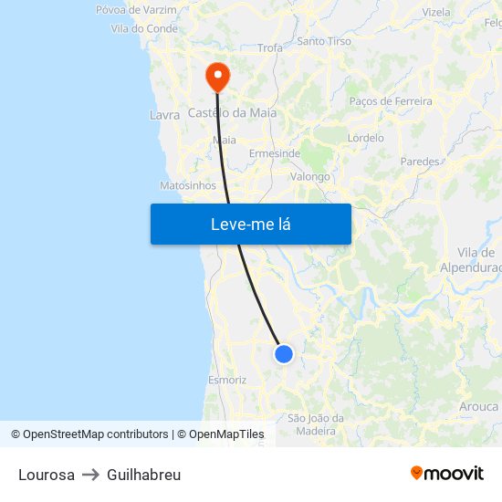 Lourosa to Guilhabreu map