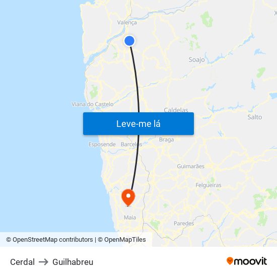 Cerdal to Guilhabreu map