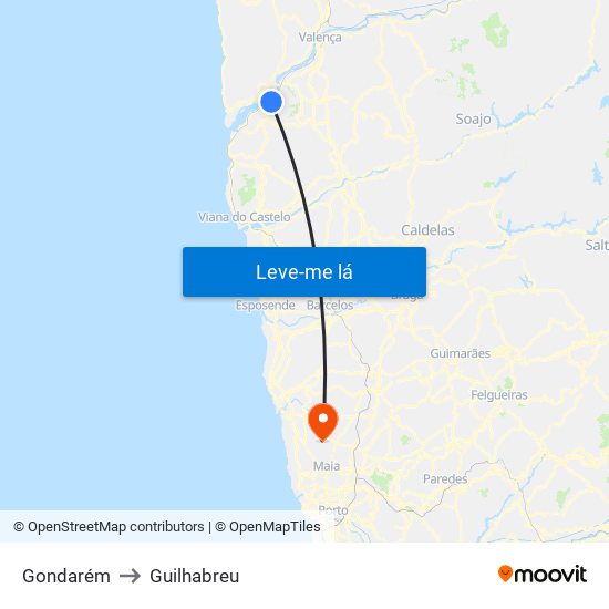 Gondarém to Guilhabreu map