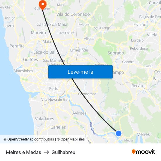 Melres e Medas to Guilhabreu map