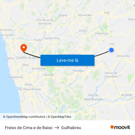 Freixo de Cima e de Baixo to Guilhabreu map