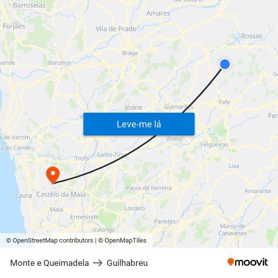 Monte e Queimadela to Guilhabreu map