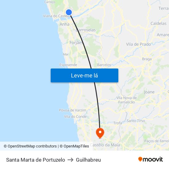 Santa Marta de Portuzelo to Guilhabreu map