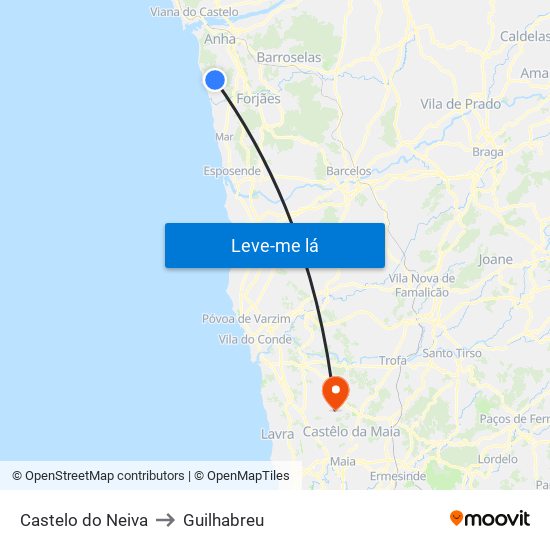 Castelo do Neiva to Guilhabreu map