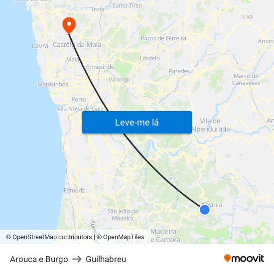 Arouca e Burgo to Guilhabreu map