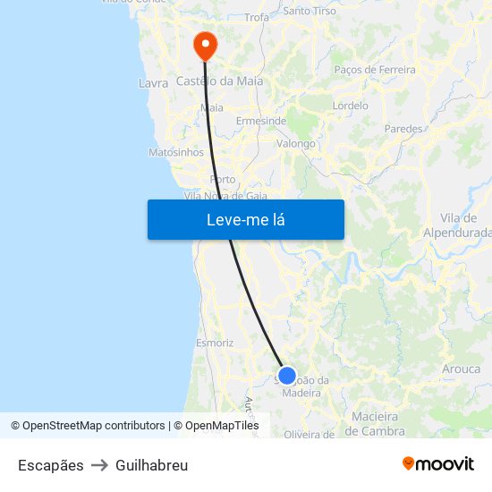 Escapães to Guilhabreu map