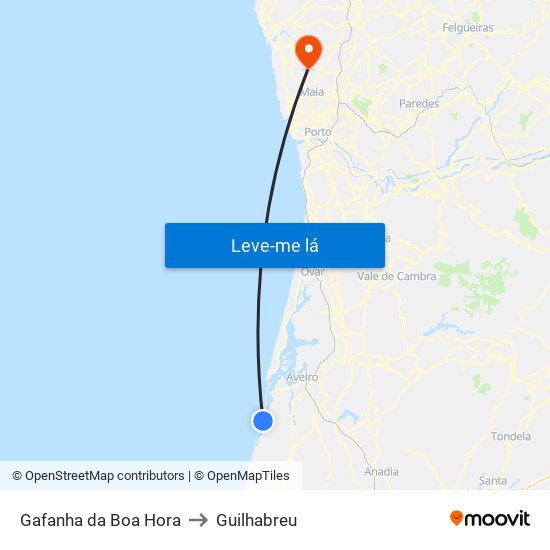 Gafanha da Boa Hora to Guilhabreu map