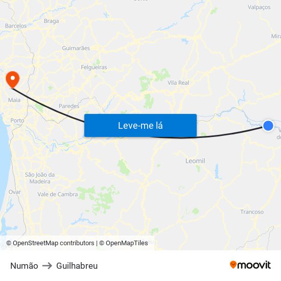 Numão to Guilhabreu map