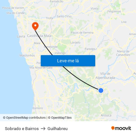 Sobrado e Bairros to Guilhabreu map