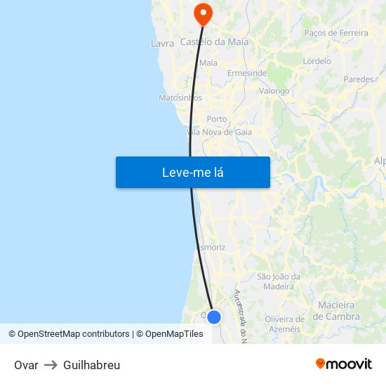 Ovar to Guilhabreu map