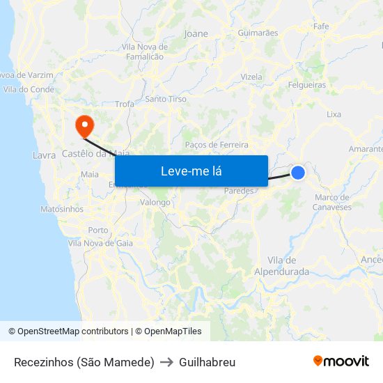Recezinhos (São Mamede) to Guilhabreu map