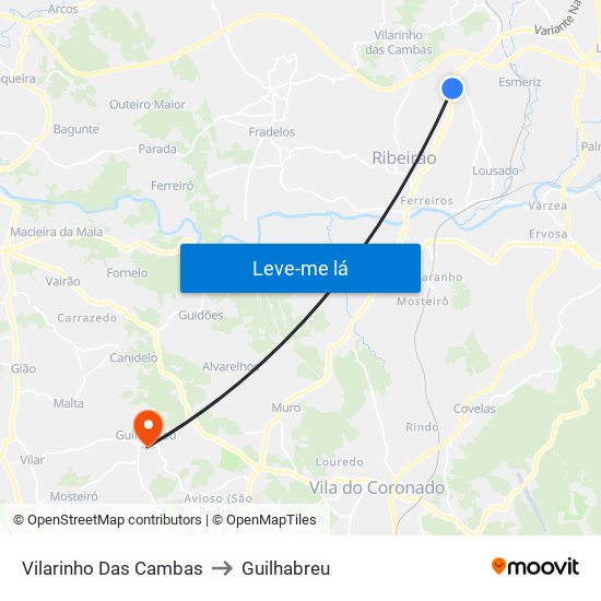Vilarinho Das Cambas to Guilhabreu map