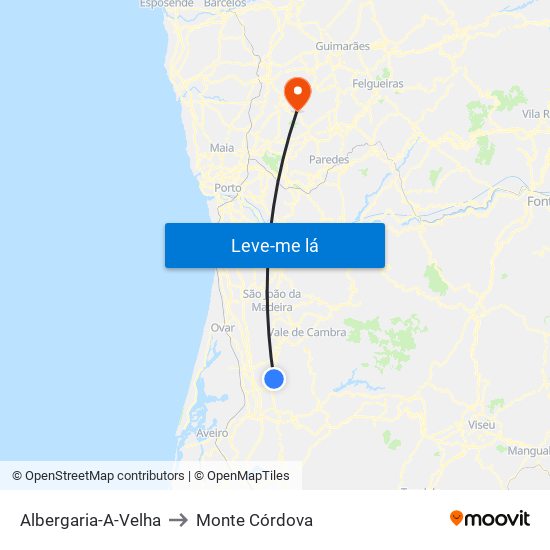 Albergaria-A-Velha to Monte Córdova map