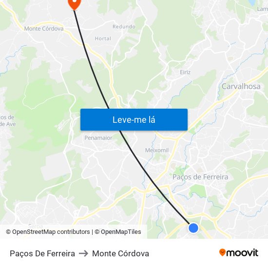 Paços De Ferreira to Monte Córdova map