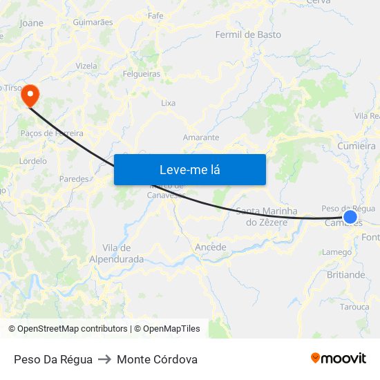 Peso Da Régua to Monte Córdova map