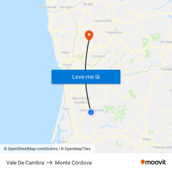 Vale De Cambra to Monte Córdova map