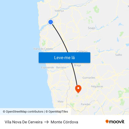 Vila Nova De Cerveira to Monte Córdova map