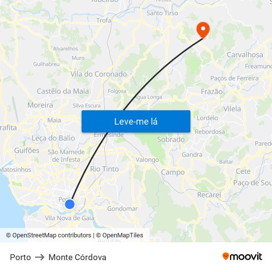 Porto to Monte Córdova map
