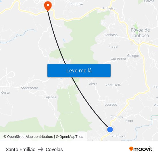 Santo Emilião to Covelas map