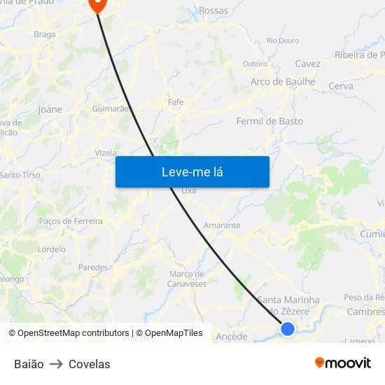 Baião to Covelas map