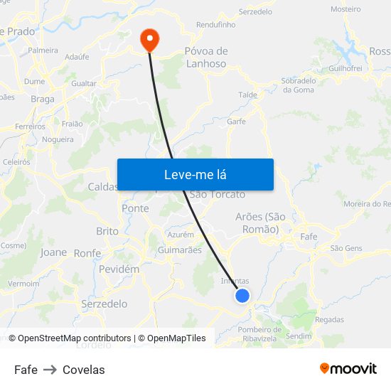 Fafe to Covelas map