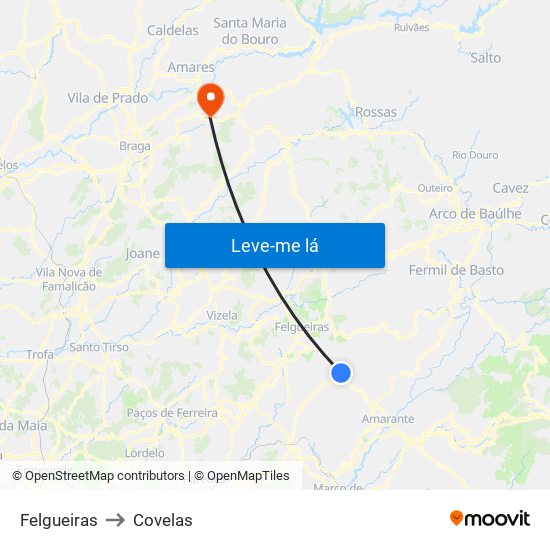 Felgueiras to Covelas map