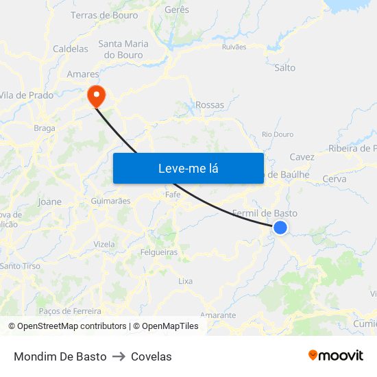 Mondim De Basto to Covelas map