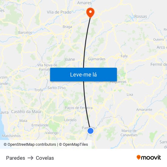 Paredes to Covelas map