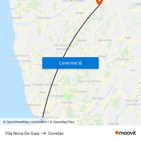 Vila Nova De Gaia to Covelas map