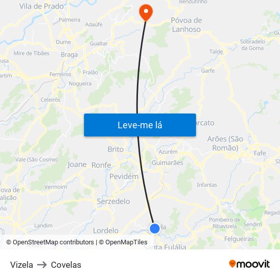 Vizela to Covelas map
