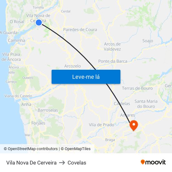 Vila Nova De Cerveira to Covelas map