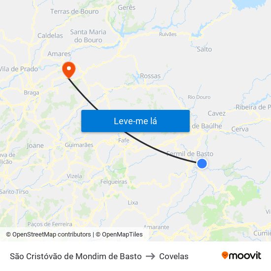 São Cristóvão de Mondim de Basto to Covelas map