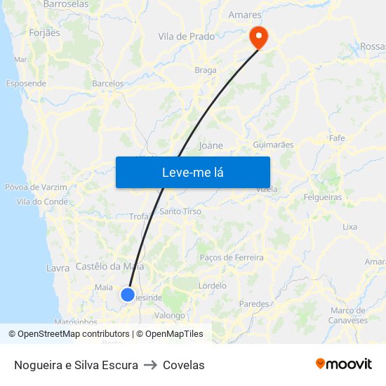 Nogueira e Silva Escura to Covelas map