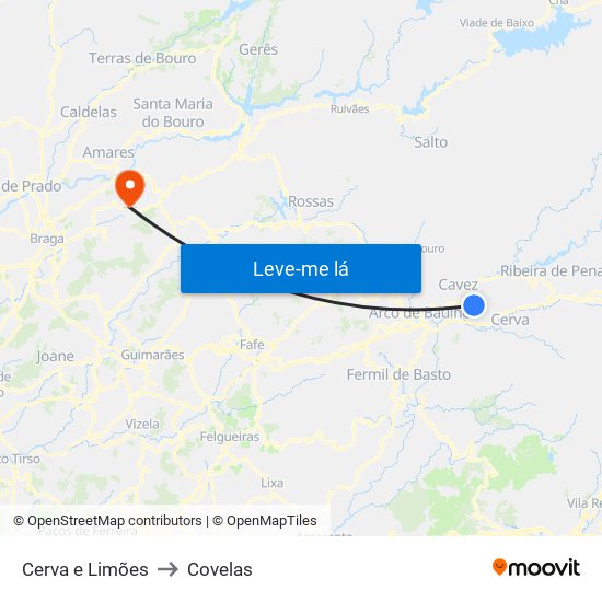 Cerva e Limões to Covelas map