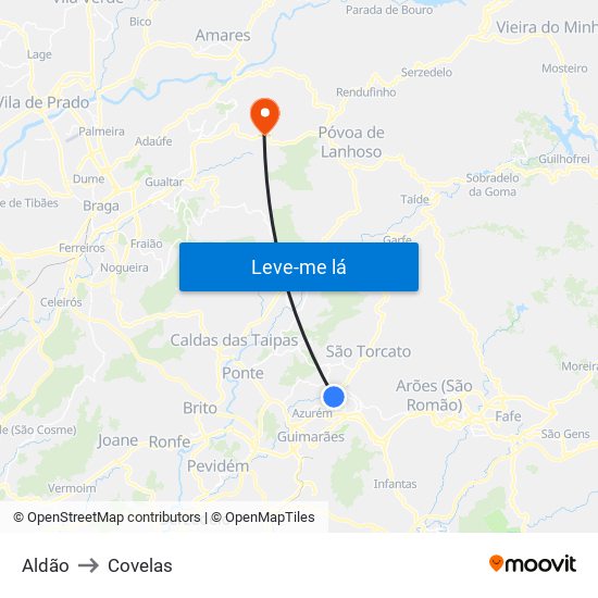 Aldão to Covelas map