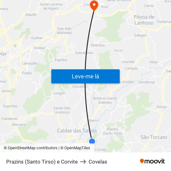 Prazins (Santo Tirso) e Corvite to Covelas map
