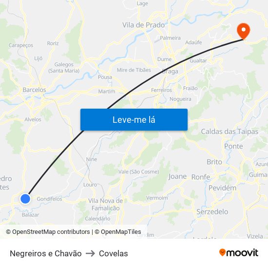 Negreiros e Chavão to Covelas map