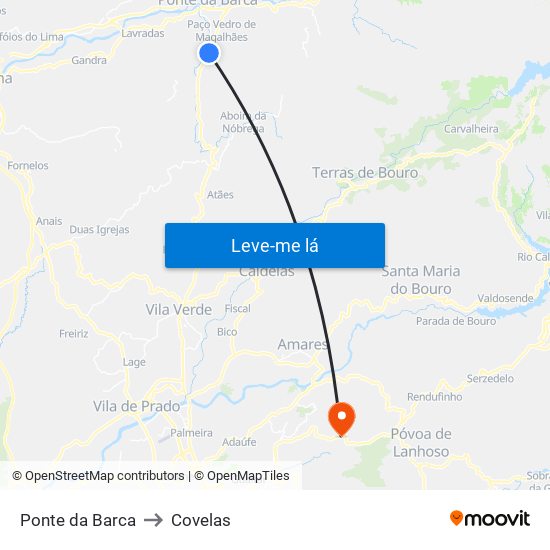 Ponte da Barca to Covelas map