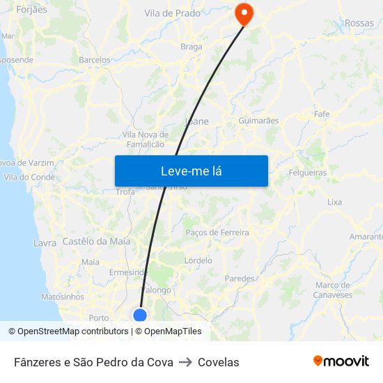 Fânzeres e São Pedro da Cova to Covelas map