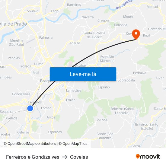 Ferreiros e Gondizalves to Covelas map