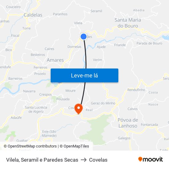 Vilela, Seramil e Paredes Secas to Covelas map