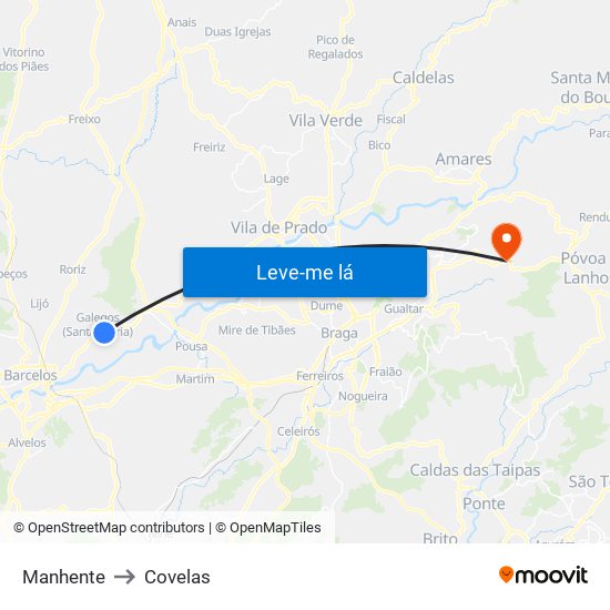 Manhente to Covelas map